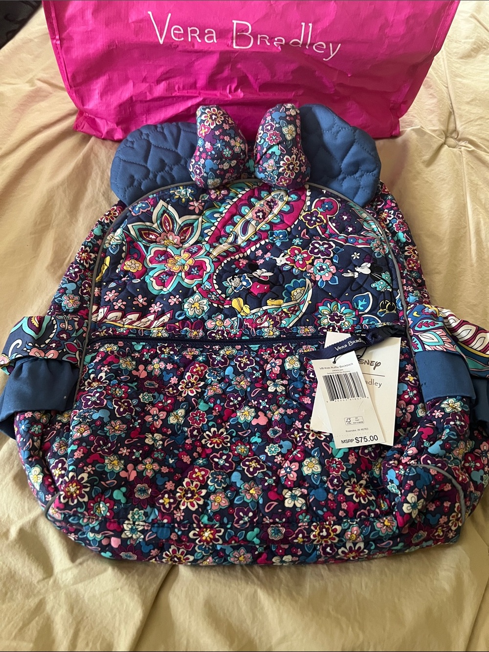 Vera Bradley Floral Sensational Six Paisley Backpack in Navy
